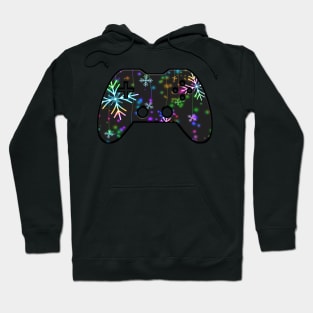 Winter Snowflake Christmas Lights - Gaming Gamer Abstract - Gamepad Controller - Video Game Lover - Graphic Background Hoodie